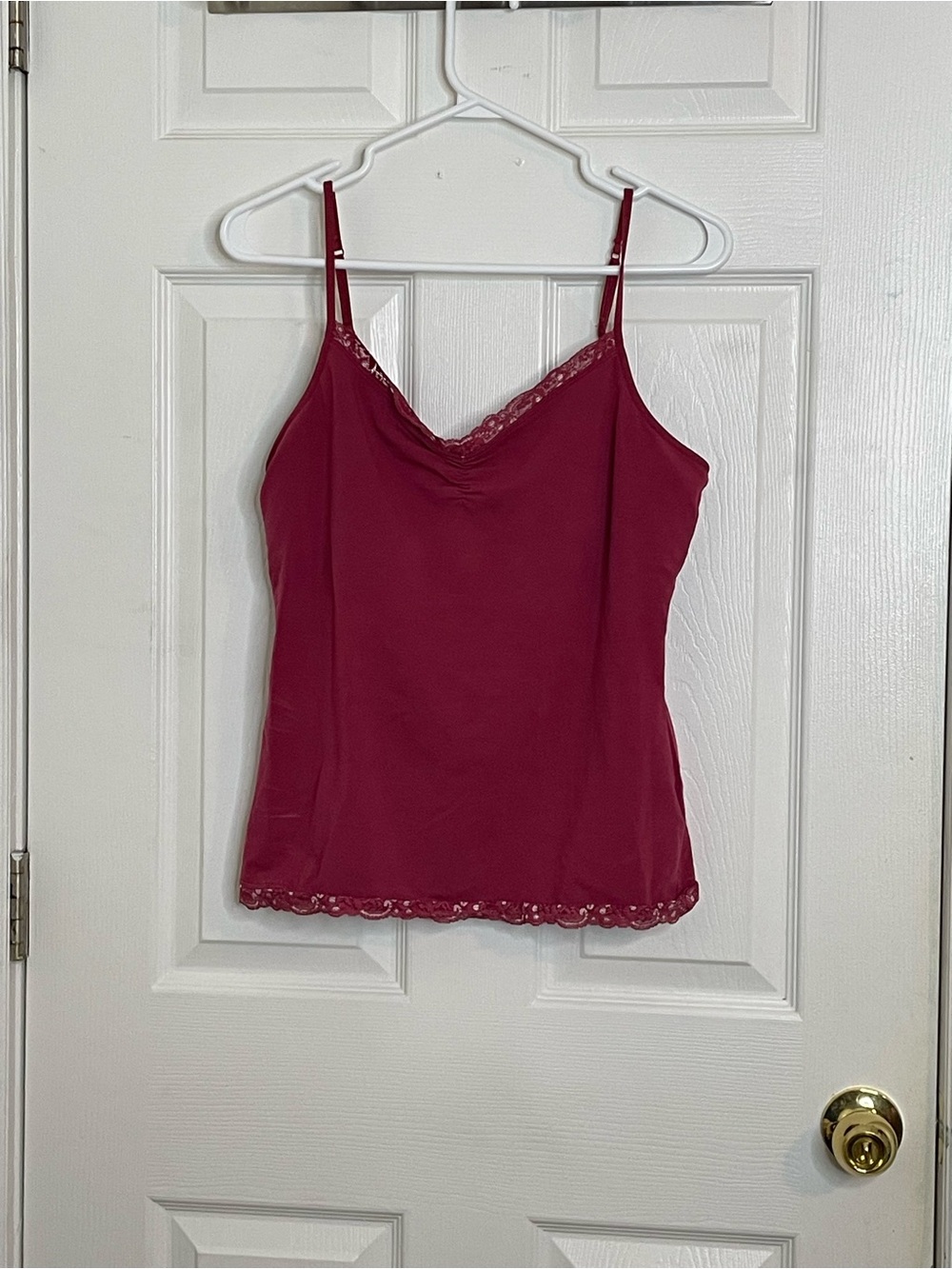 Vintage RW&CO. Dark Red Lace Trim Cotton Cami Top Size L